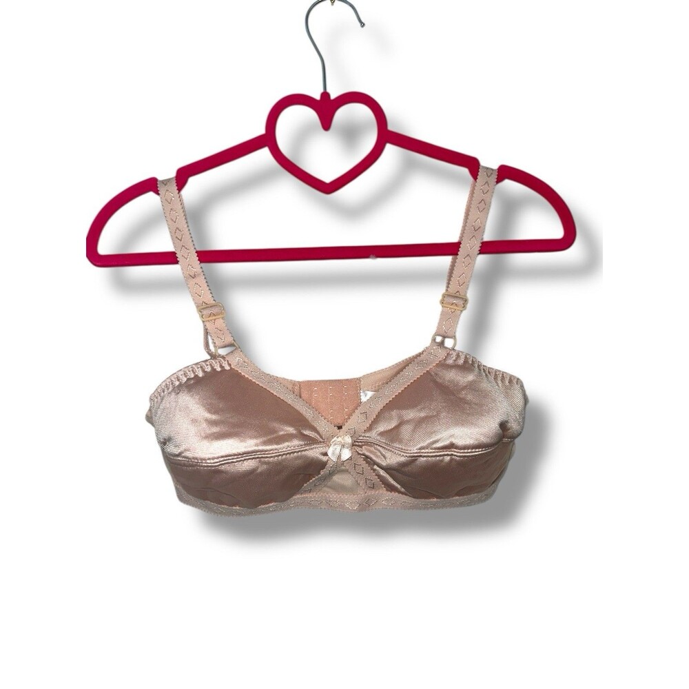 Vintage Satin Bra 34C Blush Pink Soft Cup Bullet Cone Retro Pin Up Burlesque